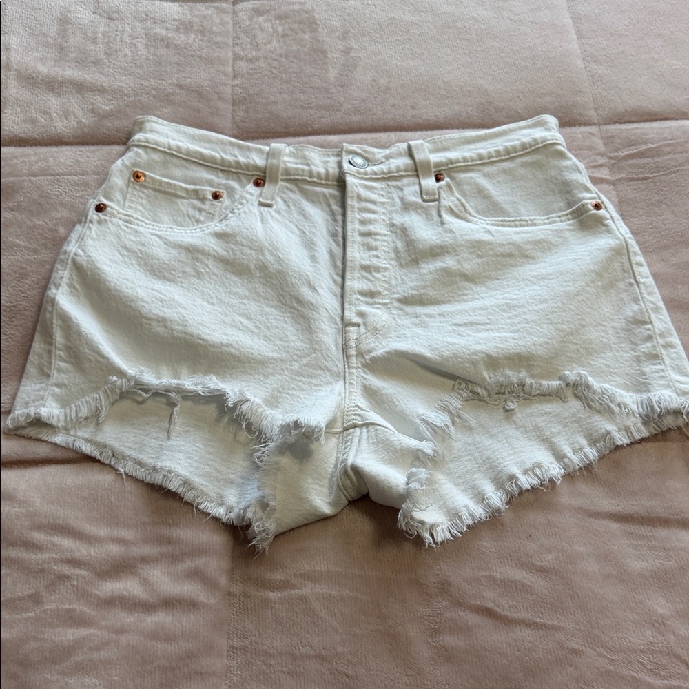 Levi's 501 White‎ Frayed Jean Shorts